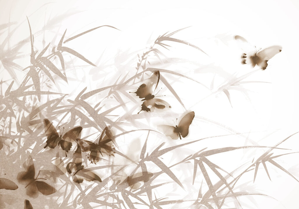 Borboletas entre bambu — design completo