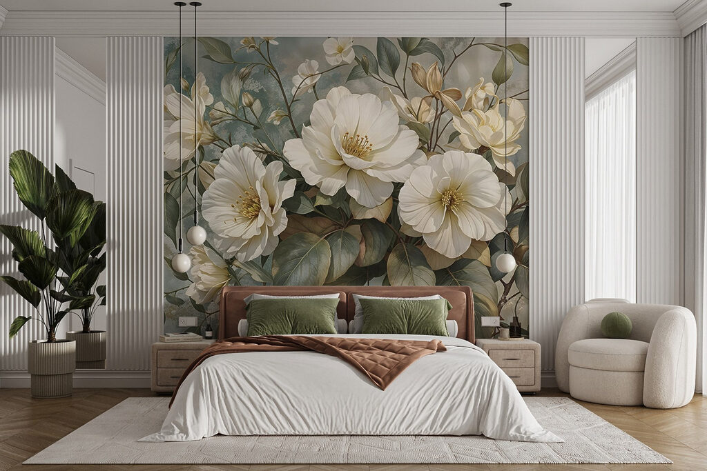 Ramo branco e folhagem — interior 1
