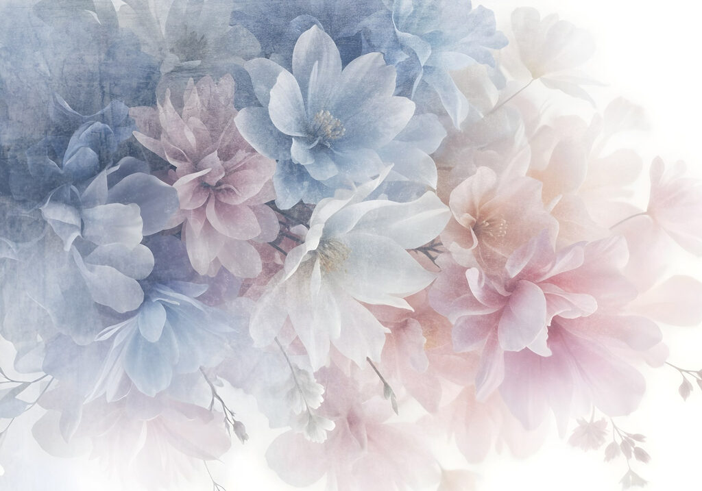 Flores pastel em nuvem — design completo