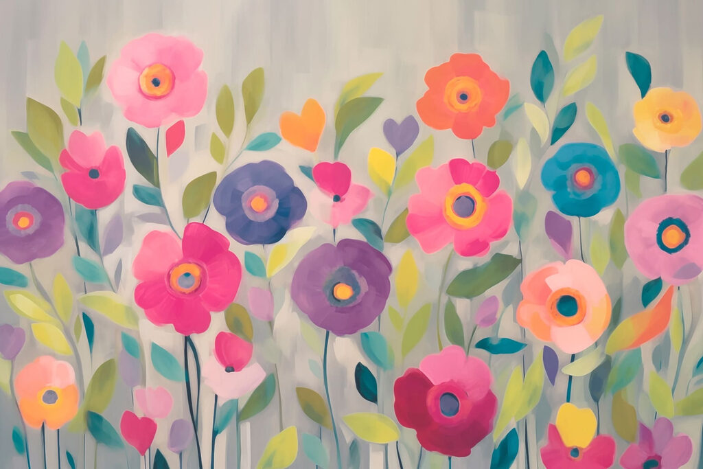 Flores coloridas em manchas — design completo