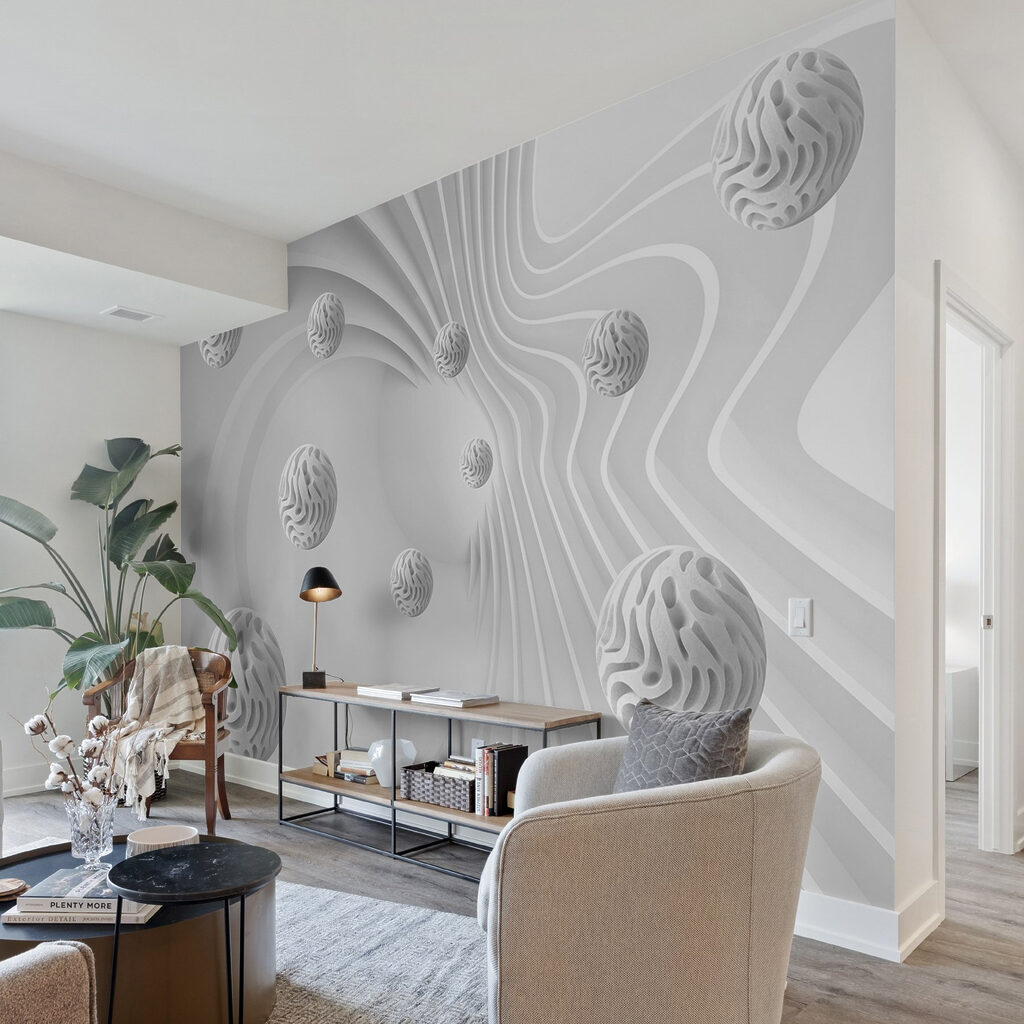 Esferas brancas entre linhas — interior 7