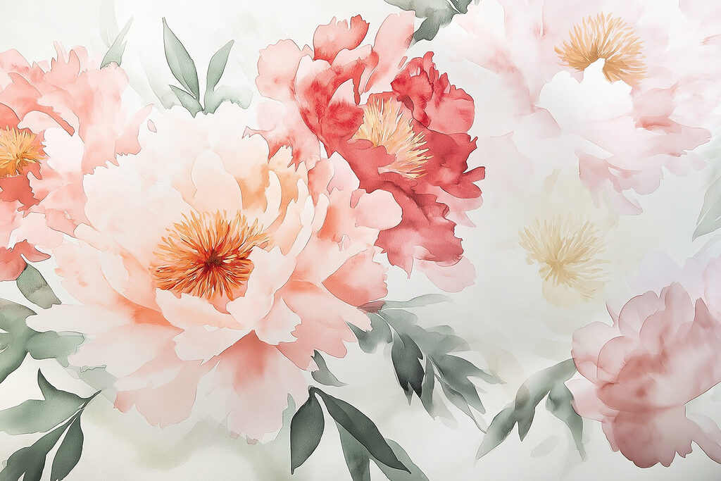 Flores cor-de-rosa em aguarela — design completo