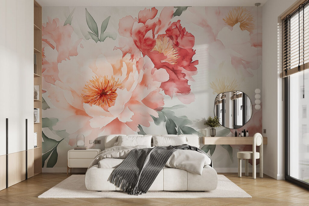 Flores cor-de-rosa em aguarela — interior 2