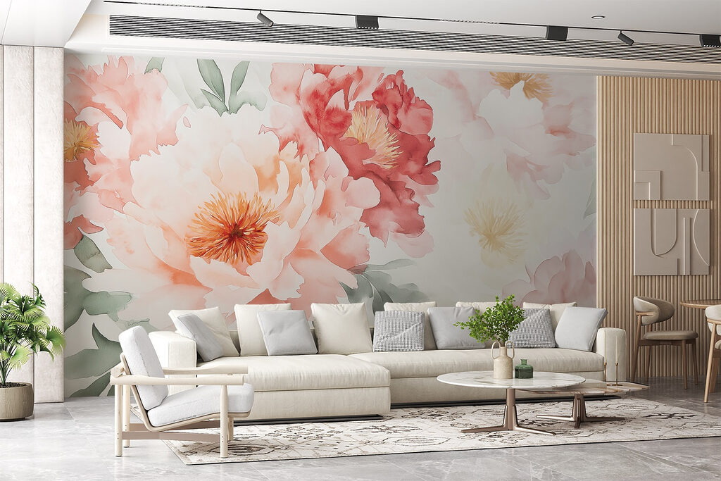 Flores cor-de-rosa em aguarela — interior 3