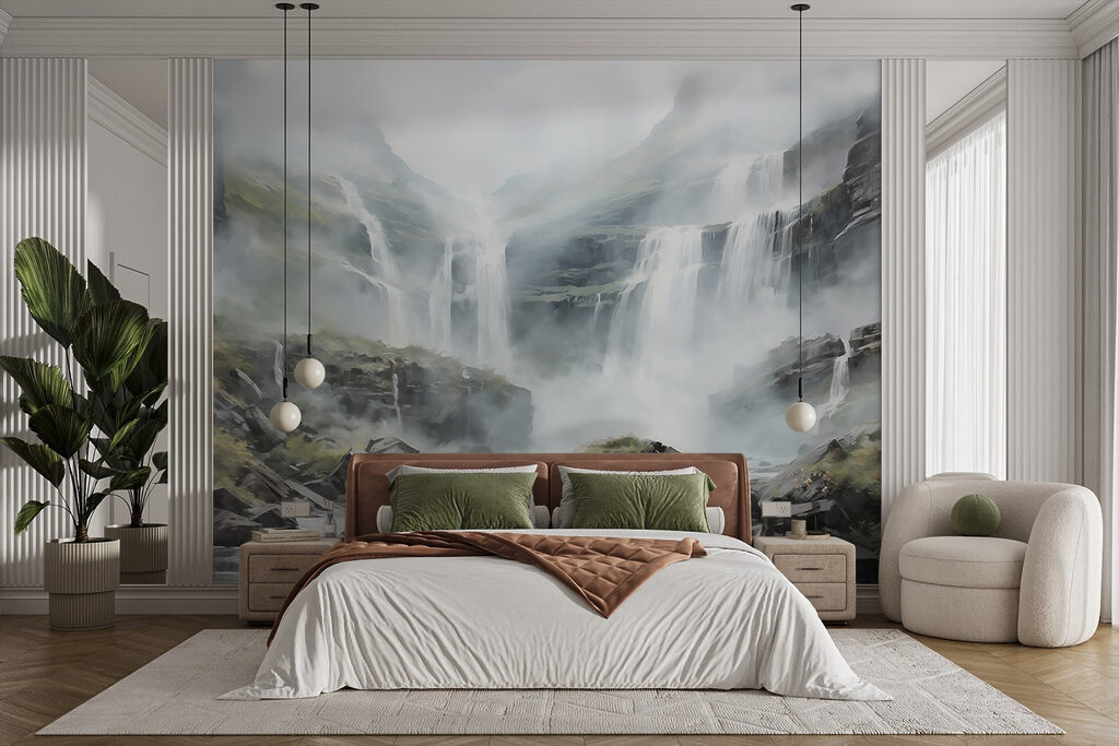 Cascata sobre rochas cinzentas — interior 1