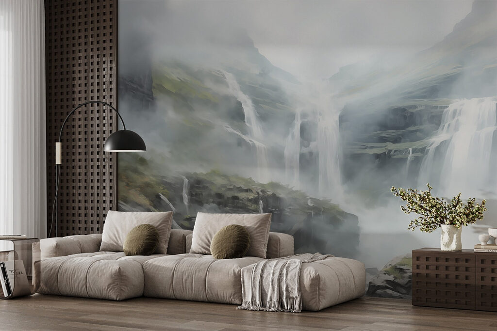 Cascata sobre rochas cinzentas — interior 2