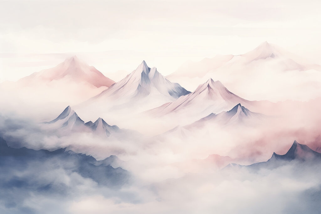 Névoa rosa sobre montanhas — design completo