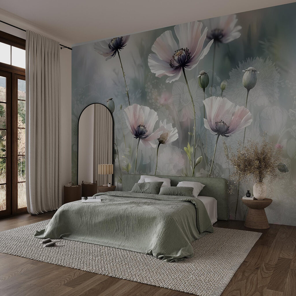 Rosa e botões verdes — interior 1