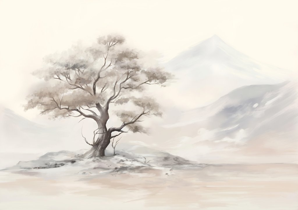 Árvore em paisagem pálida — design completo