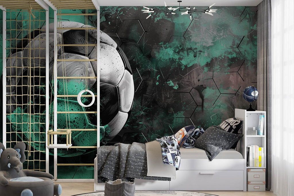 Bola de futebol verde num interior