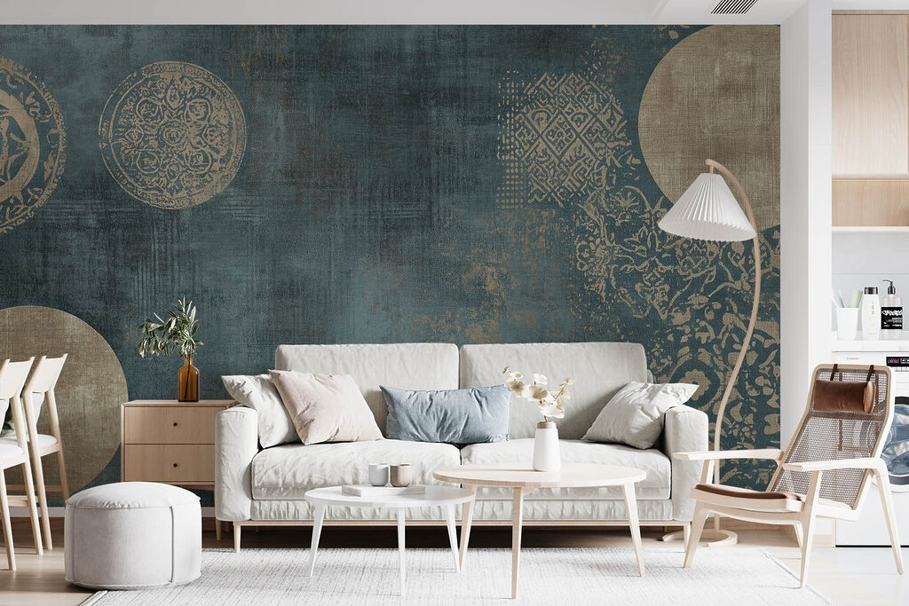 Círculos dourados em azul-petróleo — interior 1