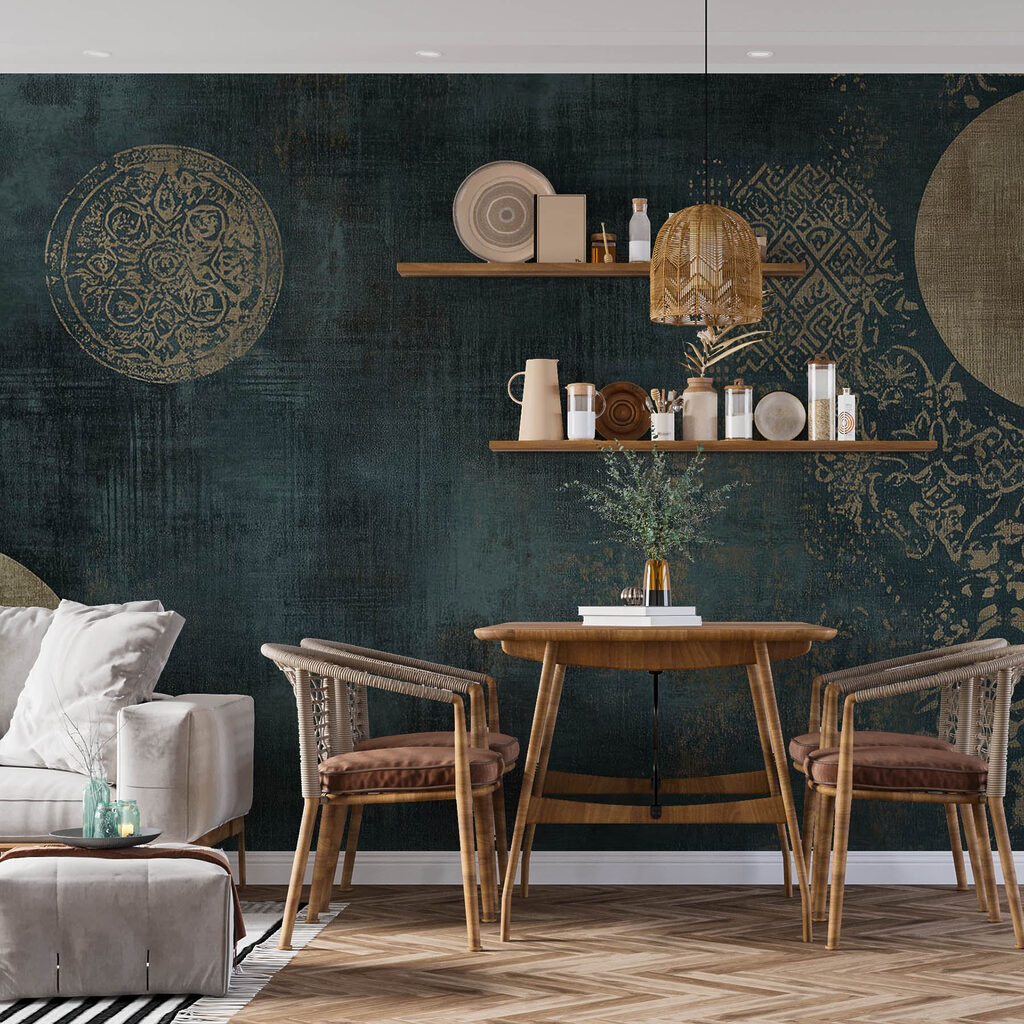 Círculos dourados em azul-petróleo — interior 3