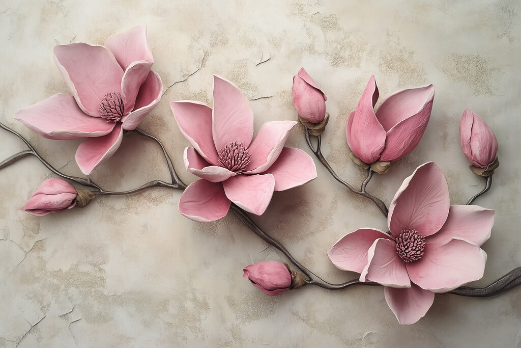 Flores cor-de-rosa em bege — design completo