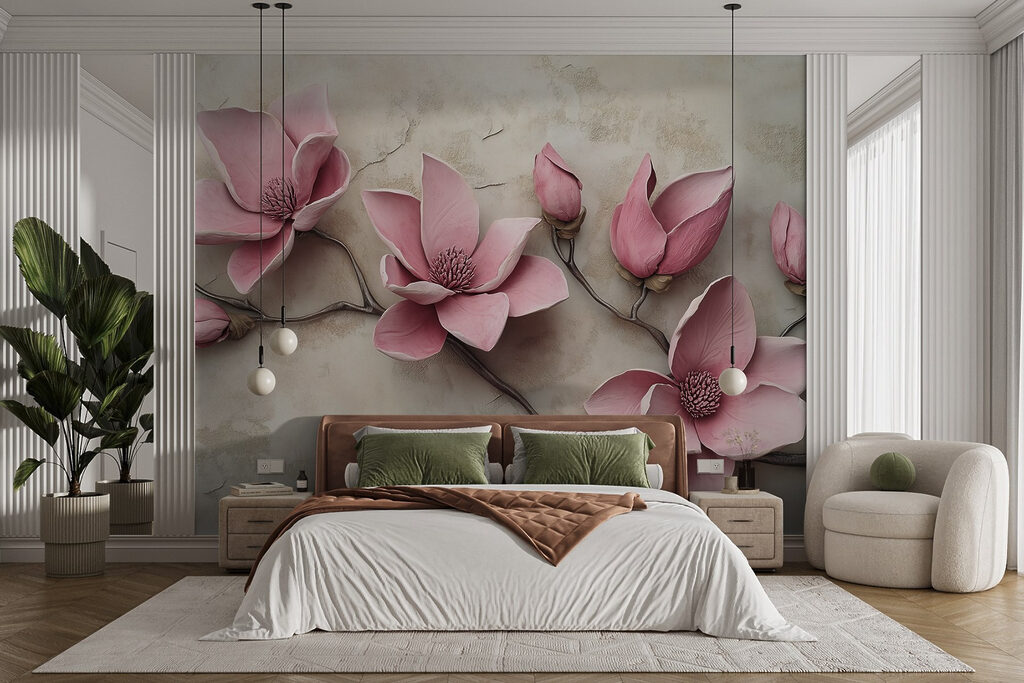 Flores cor-de-rosa em bege — interior 2