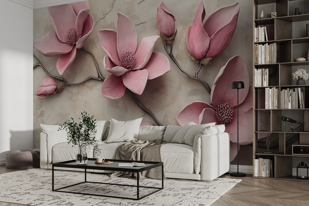 Flores cor-de-rosa em bege — interior 3