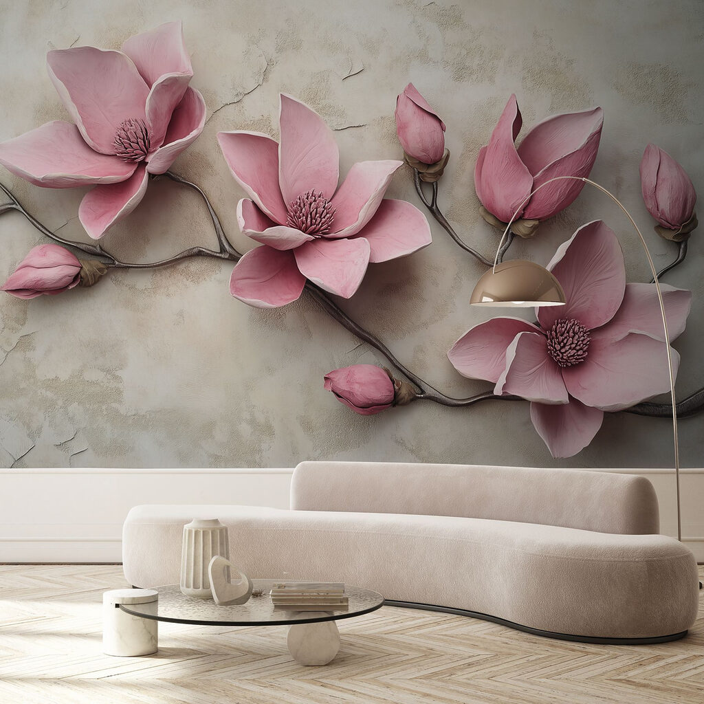 Flores cor-de-rosa em bege — interior 4