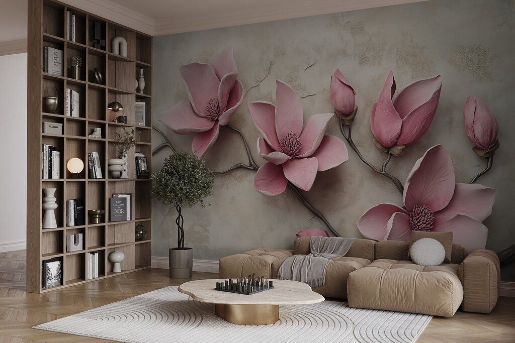Flores cor-de-rosa em bege — interior 5