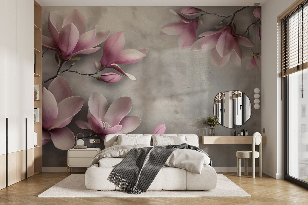 Magnólia cor-de-rosa num interior