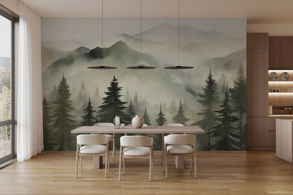 Pinheiros diante de montanhas — interior 6