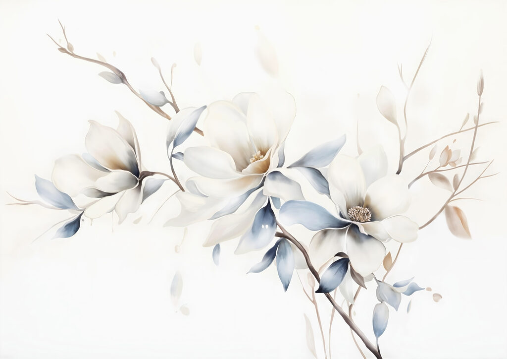 Flores brancas e azuladas — design completo