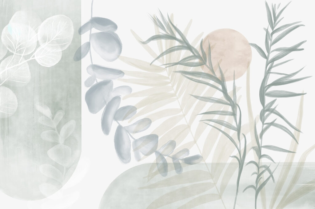 Folhas sobre formas arredondadas — design completo