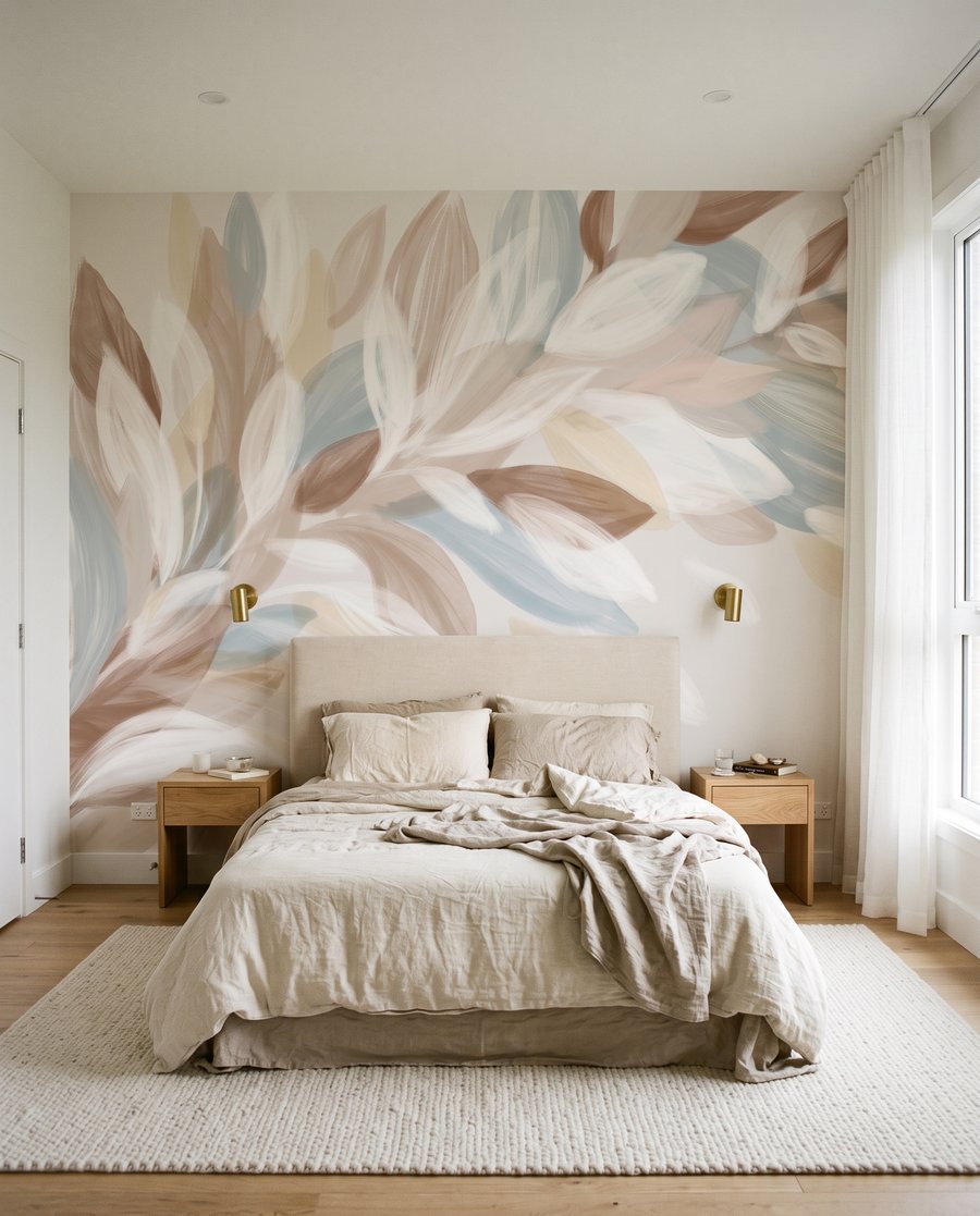 Folhas claras em pinceladas num interior
