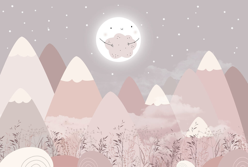 Lua sobre montanhas rosa — design completo