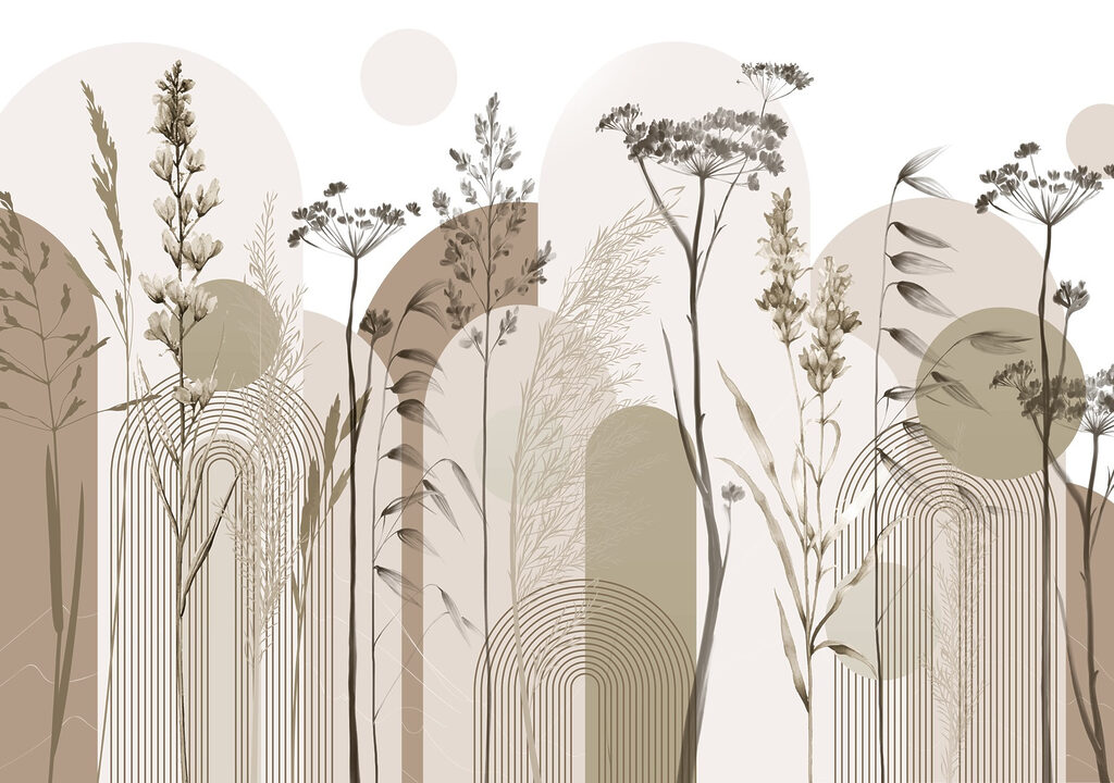 Gramíneas entre formas arredondadas — design completo