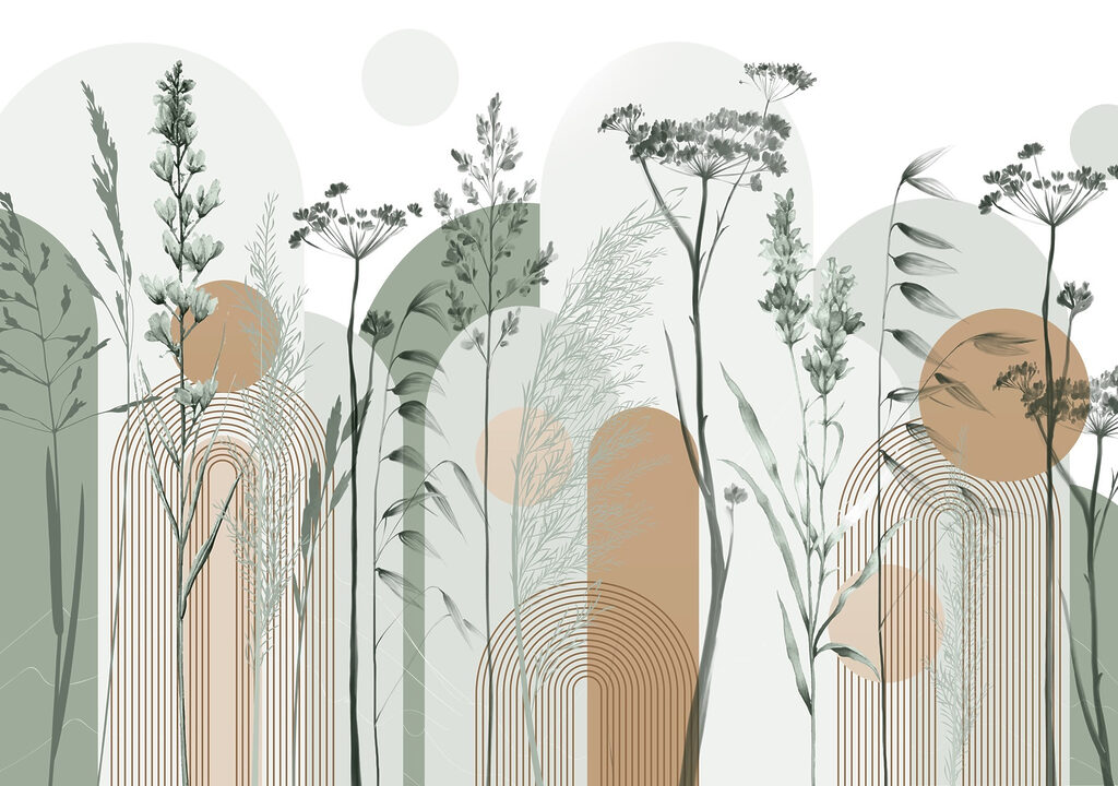 Gramíneas entre formas arredondadas — design completo