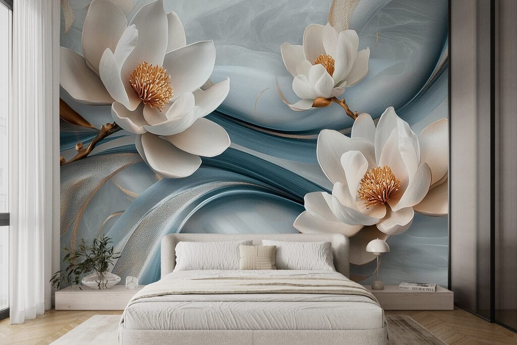 Flores brancas sobre azul — interior 1