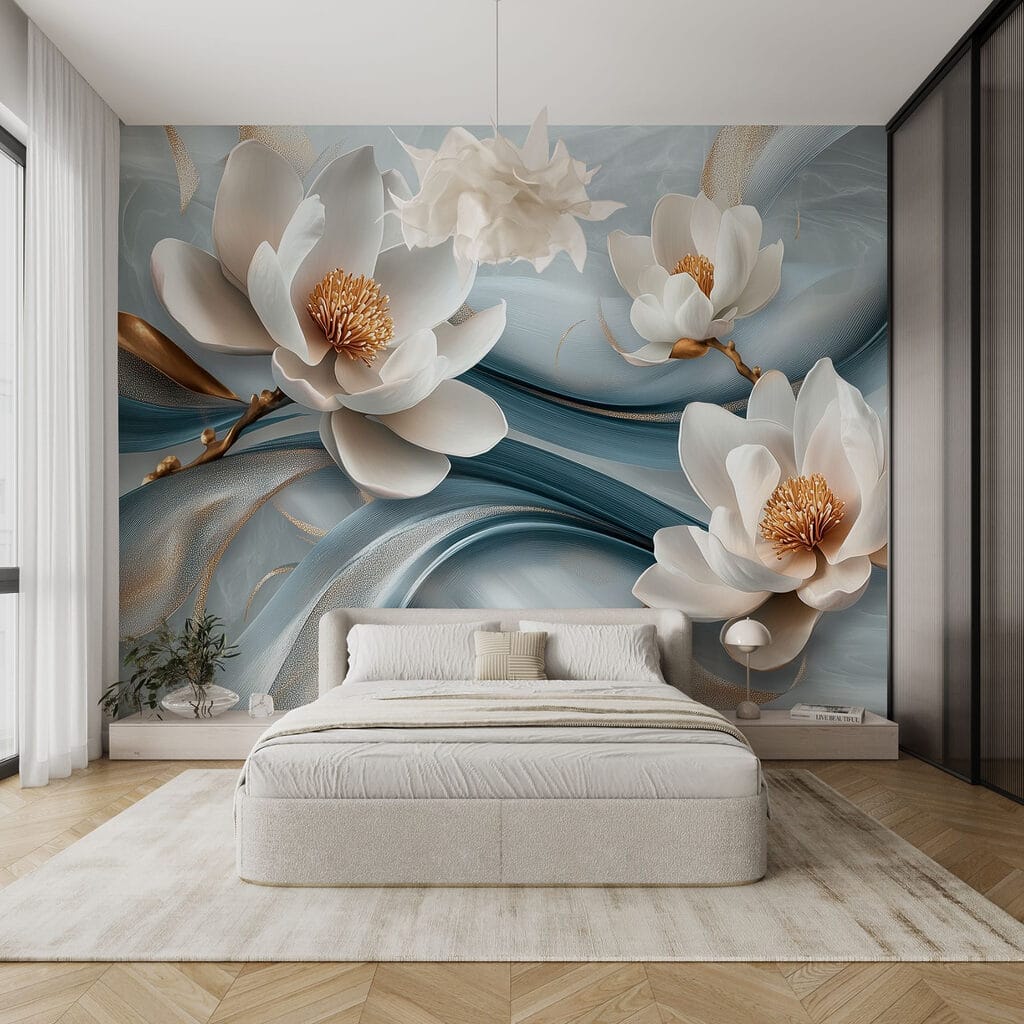 Flores brancas sobre azul — interior 2
