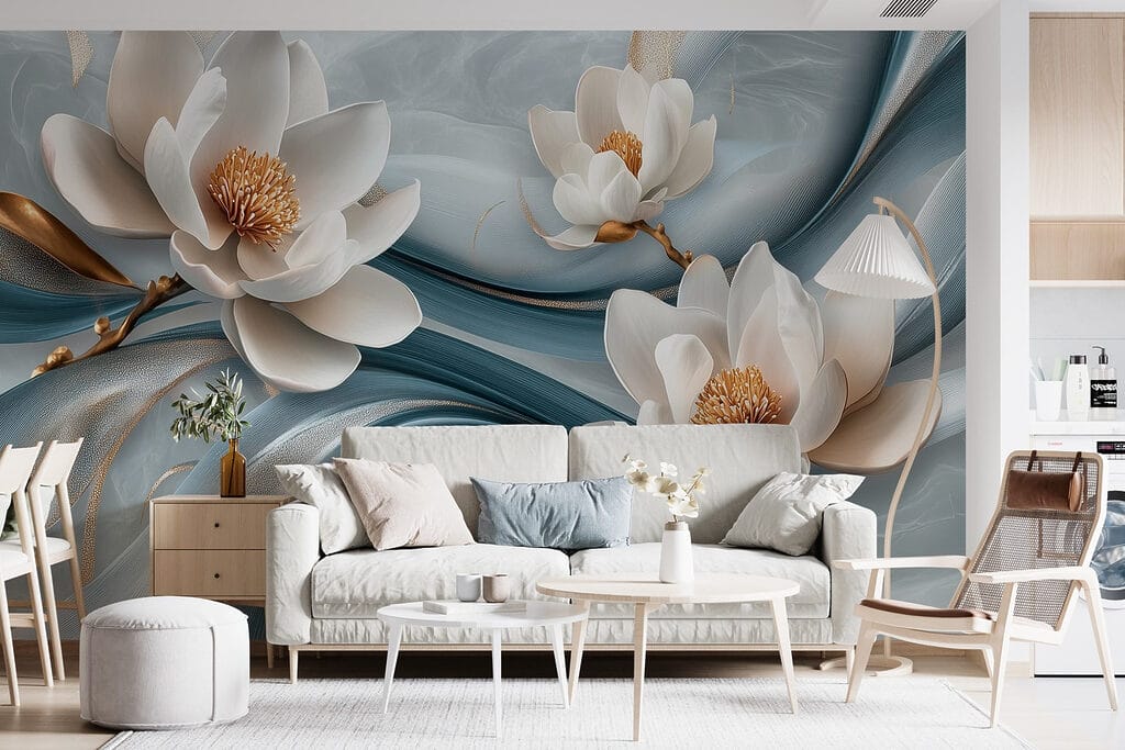 Flores brancas sobre azul — interior 3