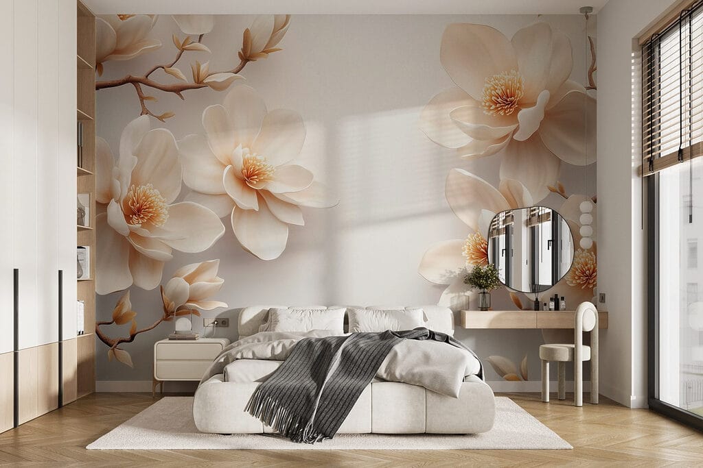 Bordas de flores brancas num interior