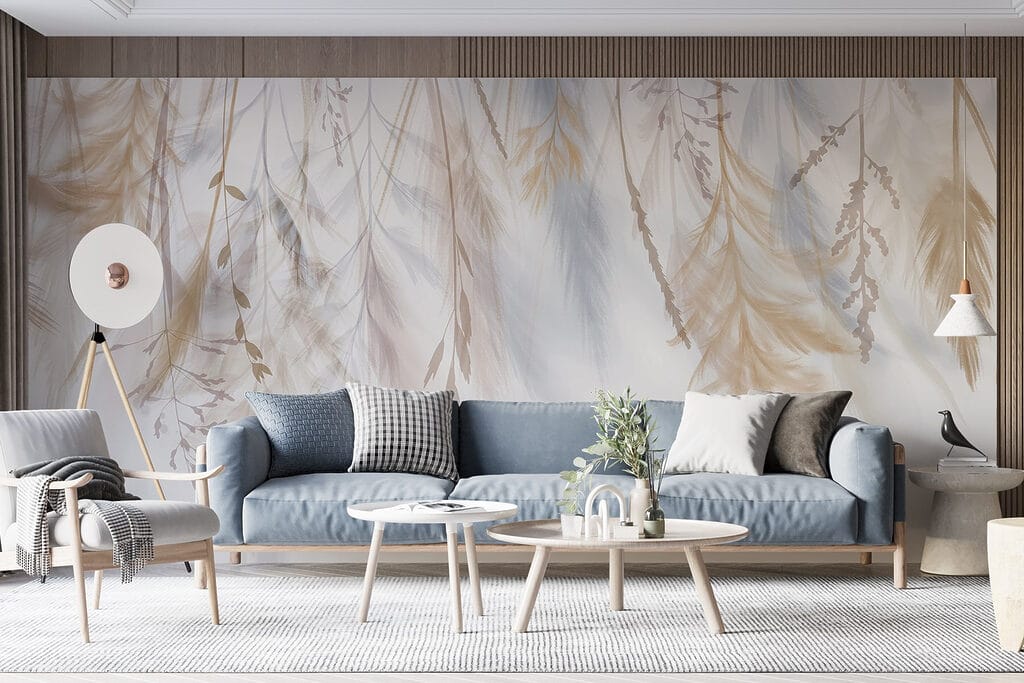 Folhas suspensas em azul — interior 5