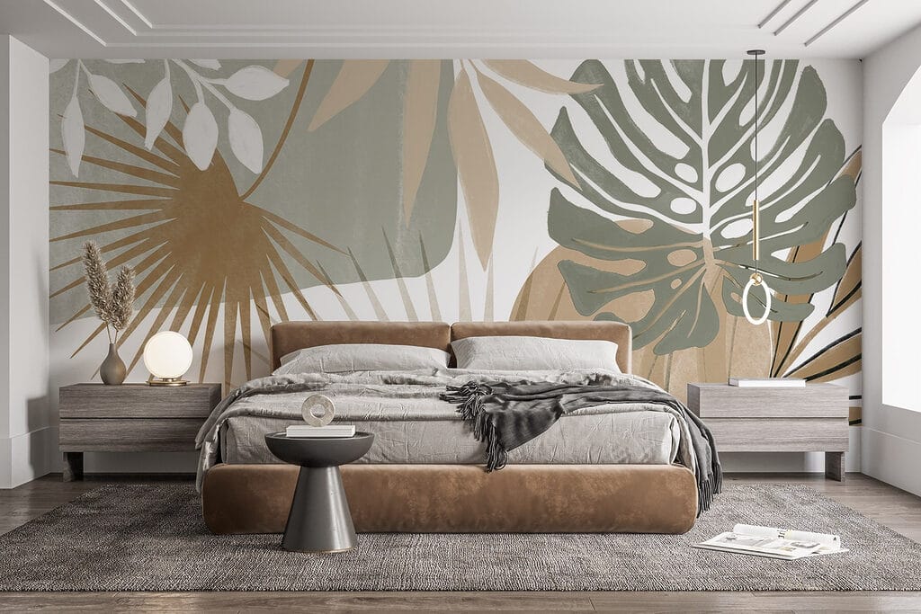 Folhas tropicais gráficas num interior