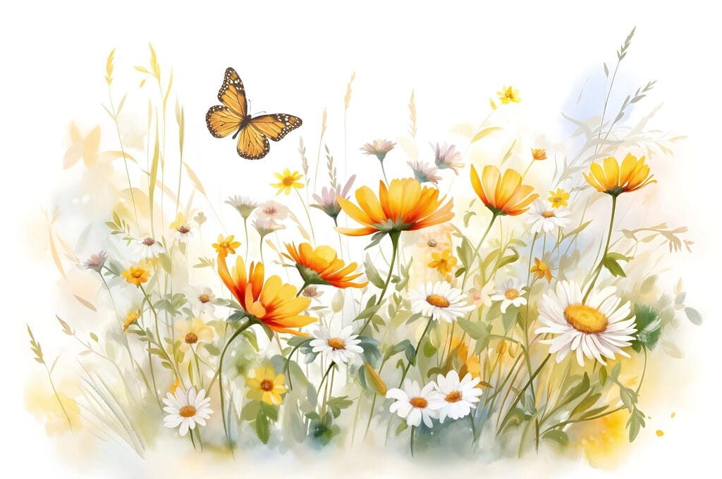 Borboleta entre flores — design completo