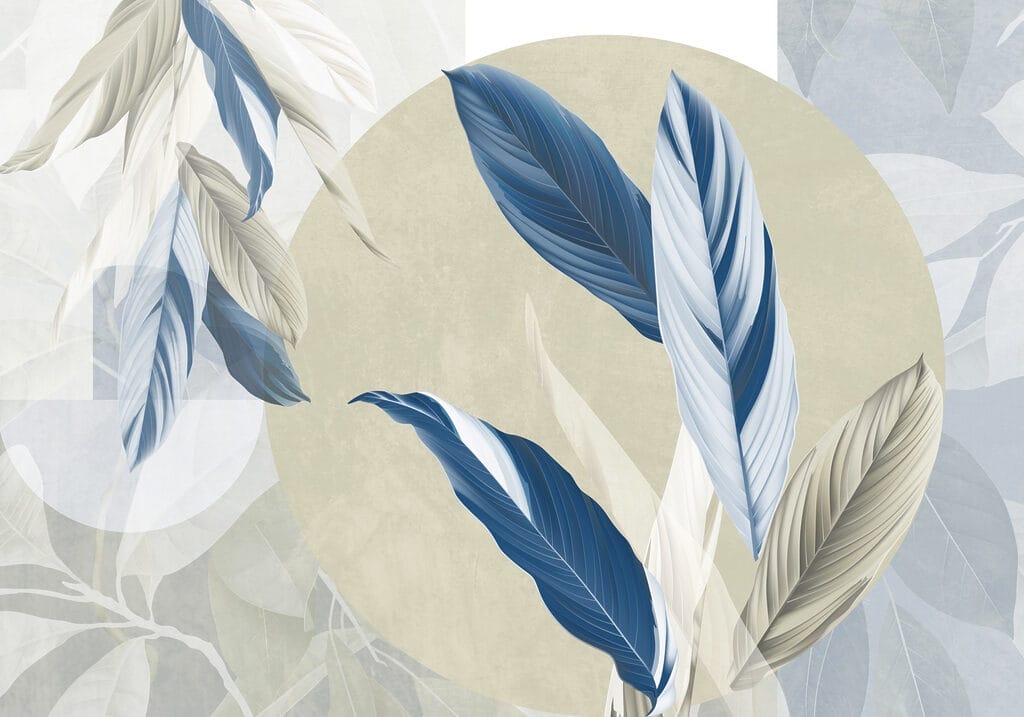 Folhas entre círculos claros — design completo