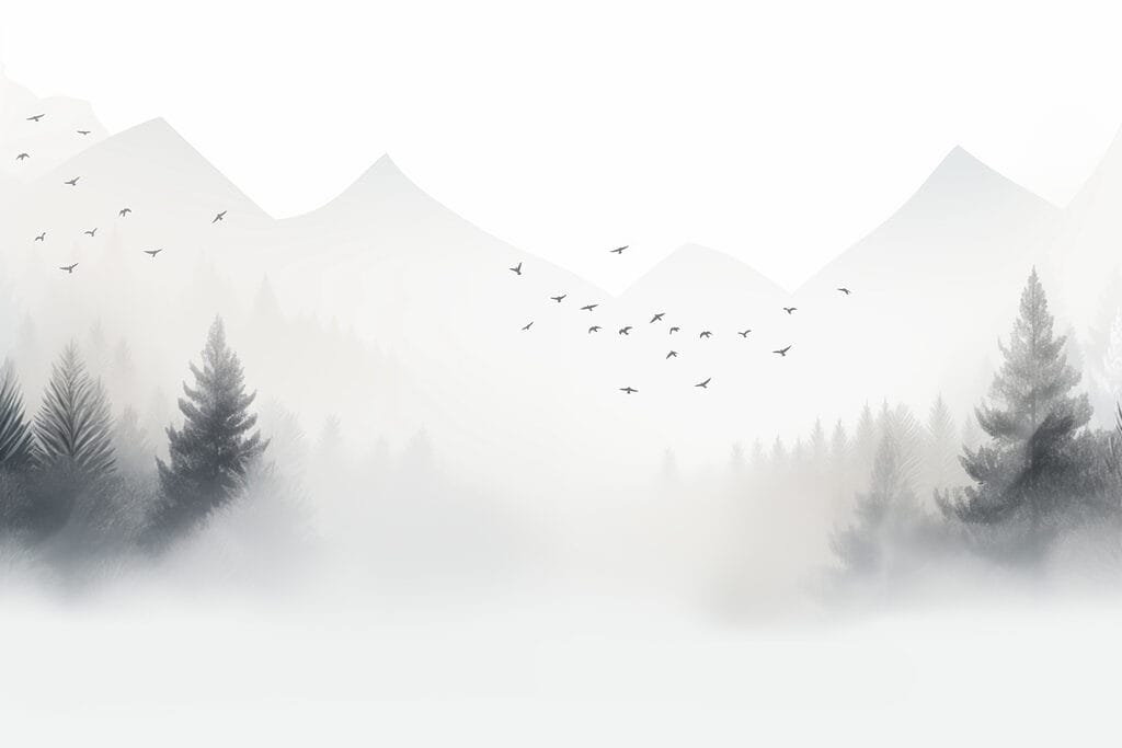 Aves sobre montanhas calmas — design completo