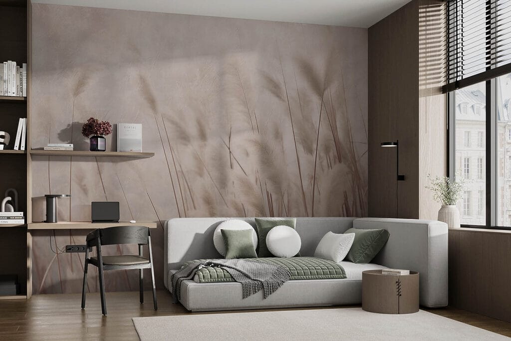 Gramíneas em castanho suave — interior 1