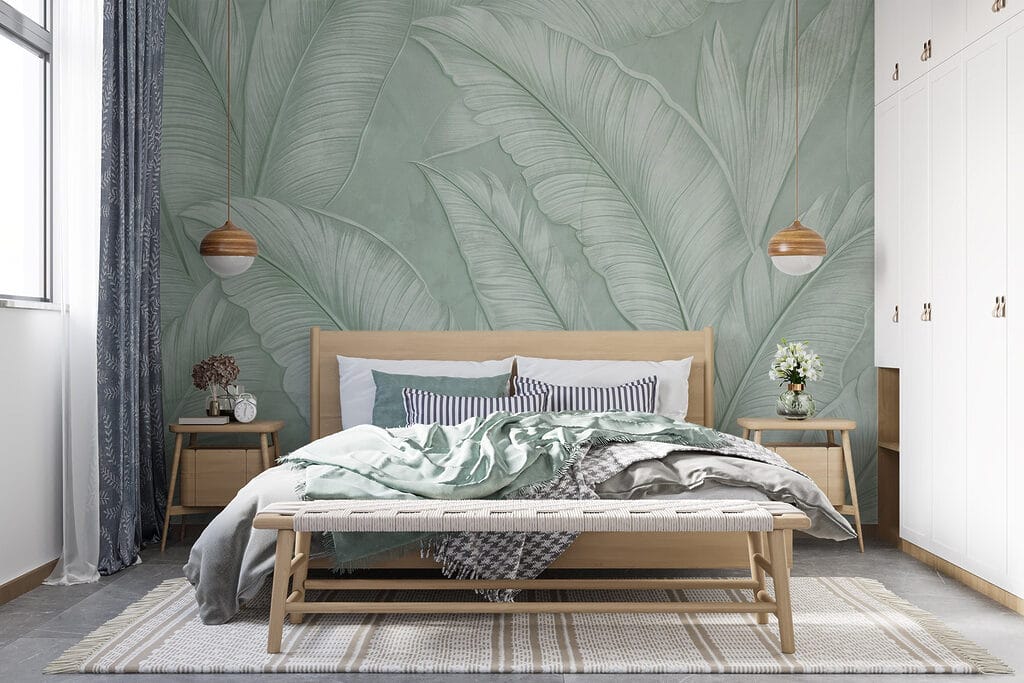 Folhas cinzentas em relevo num interior