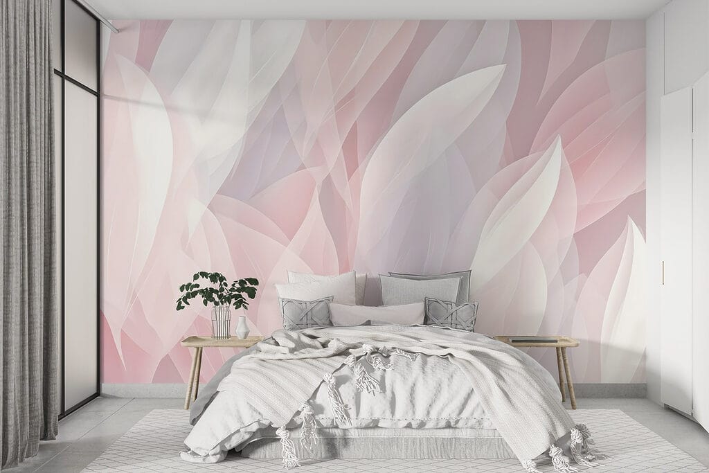 Folhas rosa em camadas num interior