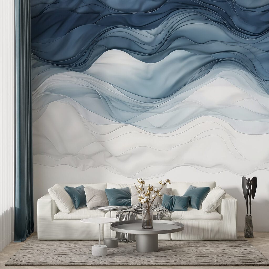 Véus azuis sobre branco — interior 5