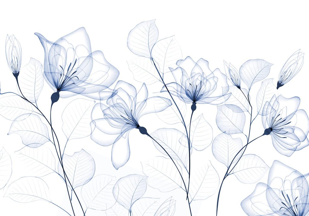 Flores azuis em linhas — design completo
