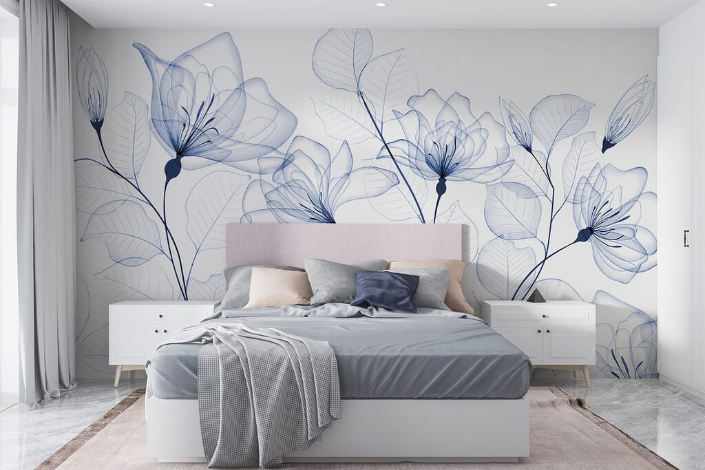 Flores azuis em linhas — interior 1