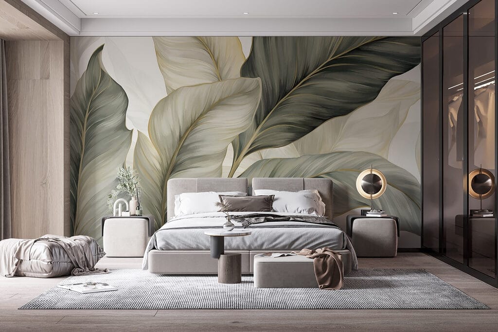 Folhas curvas e sobrepostas num interior