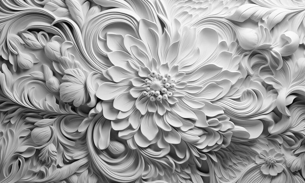 Flores com folhas enroladas — design completo