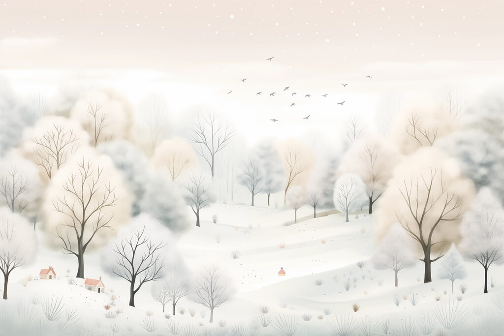 Colinas nevadas com aves — design completo