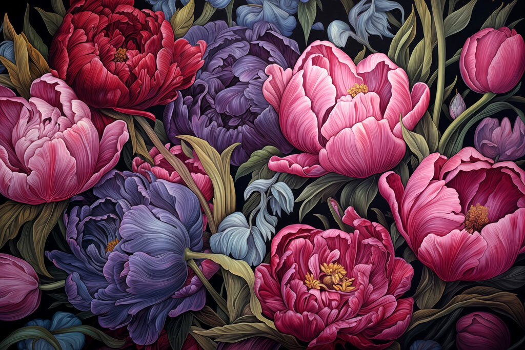Peónias e tulipas — design completo