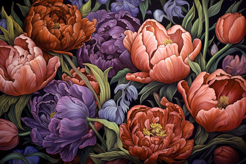 Peónias e tulipas — design completo