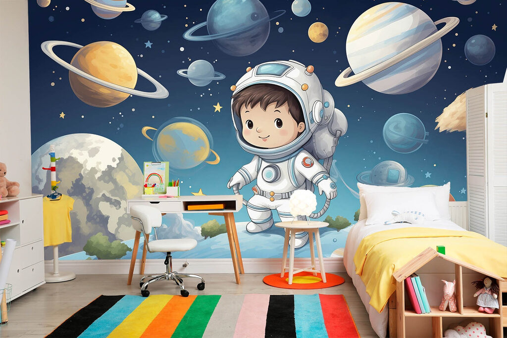 Astronauta entre planetas coloridos — interior 1